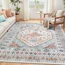 6x9 Washable Area Rugs, Large Living Room Rug, Vintage Boho Carpet, Non Slip & Stain Resistant Thin Carpets for Bedroom Dining Indoor Nursery Home Decor, Orange/Light Blue