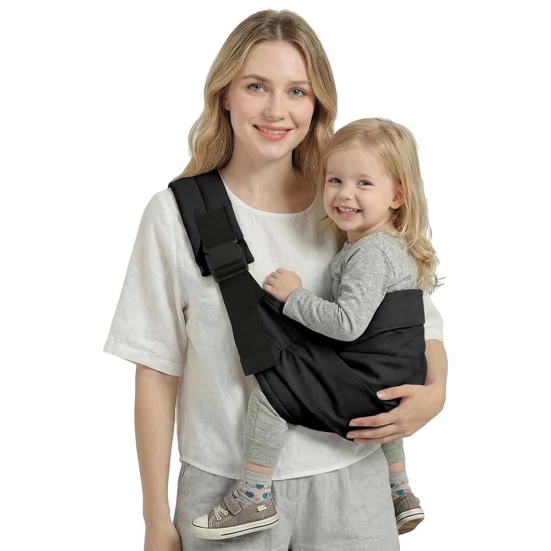 MISSWISDOM Baby Sling Carrier, Toddler Carrier Sling with Double Safety Buckle and Adjustable Shoulder Strap(7-30lbs), Baby Carriers One Size Fits All, Black