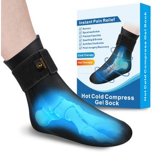 highco Ankle Ice Pack Wrap for Swelling and Injuries Recovery, Reusable Gel Ice Pack for Foot and Ankle, Ice Cold Compression Sock for Foot Heel Wrap, Tendonitis, Plantar Fasciitis, Swelling, Sprained, Black, Adult