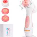 Facial Cleansing Brush, Waterproof Dual-Rotation Face Scrubber Exfoliator with 3 Brush Heads and 2 Adjustable Speeds, Rechargeable Exfoliating Face Brushes for Cleansing and Skin Care (Pink)