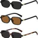 Retro Rectangular Sunglasses for Women Trendy Funny Vintage Fashion Narrow Small 90s Sunnies(3 Pack)