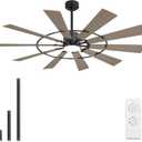WINGBO 72" Windmill Ceiling Fan with Lights, 3 Downrod, 6-Speed Reversible DC Motor, 3CCT, 10 Blade Indoor Farmhouse DC Ceiling Fans for Kitchen Bedroom Living Room Patio, Matte Black and Grey