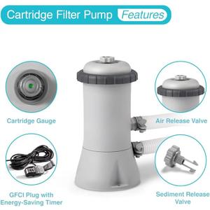 Intex C1000 Krystal Clear Cartridge Filter Pump for Above Ground Pools: 1000 GPH Pump Flow Rate – Improved Circulation and Filtration – Easy Installation – Improved Water Clarity – Easy-to-Clean, Gray