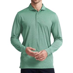 MICHEL ROUEN Golf Shirts for Men Short Sleeve Lightweight Quick Dry Pin Striped Casual Collared Polo Shirts (L)