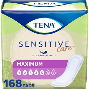 TENA Sensitive Care Incontinence Pads for Women, Bladder Control & Postpartum, Maximum Absorbency, Regular - 168 Count (56 Count (Pack of 3))
