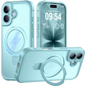 MOCCA Design for iPhone 17 Case, Compatible with Magsafe [Premium Invisible Magnetic Ring Stand] [Military Drop Protection] Full Camera Guard Translucent Matte Slim Phone Cover 6.3",Blue