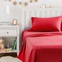 Amazon Basics Kid's Soft, Breathable, Machine Washable Microfiber 3-Piece Sheet Set with Pillowcase, Twin, Red, Solid