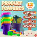 Mini 4.5-Inch Beach Buckets for Kids - (12 Pack) Sand Buckets and Shovels w/Rakes & Mesh Bags - Small Beach Pails - Sturdy Unbreakable Plastic - Beach Party Favors & Giveaways for Toddlers Ages 3-6