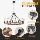 Benkut Farmhouse Wagon Wheel Chandelier 31" Black Rustic Light Fixtures 12-Light Wood Round Chandelier for Dining Room Living Room Entryway Foyer, 12-Light 31.5 inch
