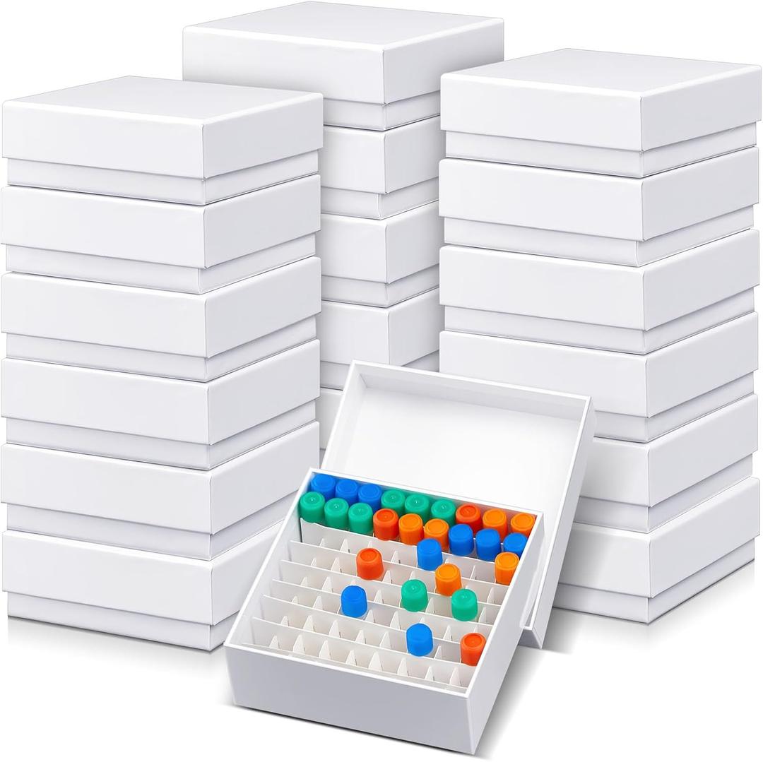 Teenyyou 18 Pcs 81 Wells Cardboard Freezer Box with Lid Lab Microtube Storage Box Water and Ice Resistant Coating 2 Inch Height for 1.5-2.0 ml Micro Centrifuge Tubes Vials Refrigerator, White