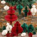 12 Pcs Christmas Large Hanging Honeycomb Balls Jumbo 3D Paper Christmas Tree Ornaments Decorative Lantern Honeycomb Decorations for Holiday Winter Xmas Party Wonderland(Red and Green)