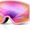 Ski Snowboard OTG Goggles, HD Mirrored Anti-Fog Goggle for Men Women (Vlt 15% / Pink Lens / Pink Frame)