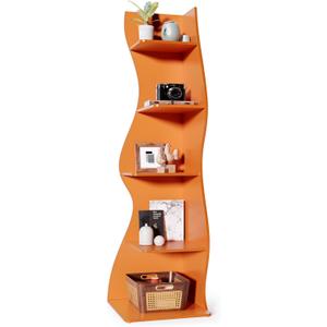 LITTLE TREE Small Corner Shelf, Modern 5-Tier Wall Corner Bookshelf, Stylish Bookcase Storage Rack for Small Space, Living Room, Bedroom (1 Pack, Orange)