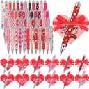 Tenceur 144 Pcs Valentine's Day Cards with Pens and Ribbons Bulk, Valentine's Day Gift Set, Heart Shaped Greeting Card Ballpoint Pen for Office Supplies Exchange Gift Party Favors