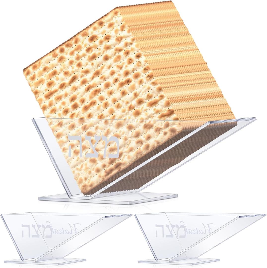 Sintuff 3 Pcs Passover Matzah Holder Acrylic Clear Matzo Box for Pesach Seder Table with Hebrew Letters(White)