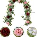 Anna's Whimsy 5.91FT Artificial Eucalyptus Garland with Flowers, Fake Rose Gypsophila, Faux Floral Garland Greenery for Wedding Spring Party Art Table Runner Decor (Pink, 1)