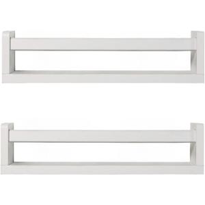 Nursery Book Shelves | Set of 2 Wood Floating Shelves for Kids Room, Kitchen Spice Rack, or Rustic Wall Mounted | Farmhouse Bathroom Dcor (White)
