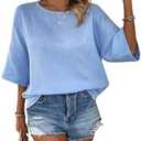 MakeMeChic Women's Short Sleeve Drop Shoulder Round Neck Keyhole Back T Shirts Blouse Top Small