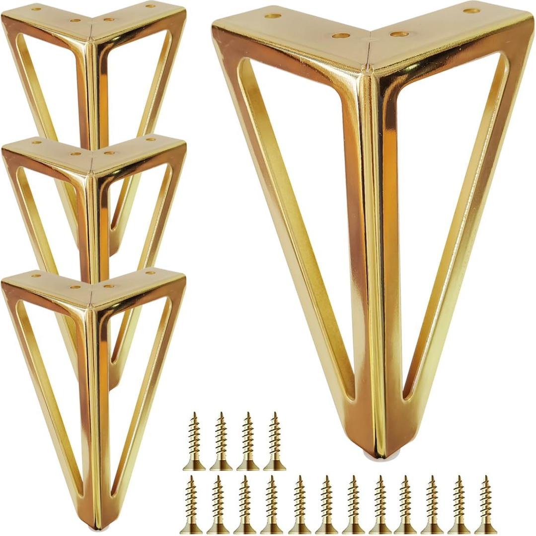 6 Inch Gold Metal Furniture Legs Set of 4, Heavy Duty Sofa/Cabinet/Table Feet, Golden Couch Feet Replacement