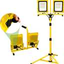 25000 Lumen Work Lights with Stand, Dual Head LED Work Light with USB & Socket, Waterproof Portable Lights with Individual Switch, Led Flood Light with 72 Inch Adjustable Metal Telescoping Tripod