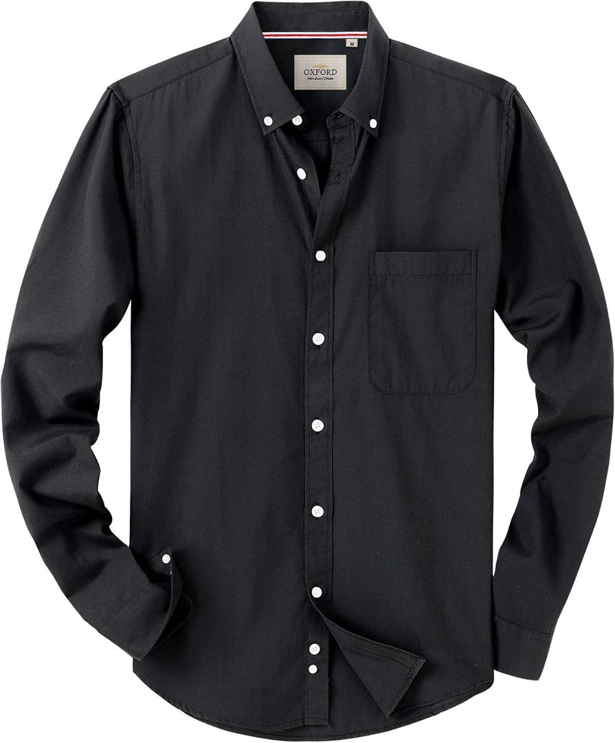 Alimens & Gentle Mens Solid Oxford Shirt Long Sleeve Dress Shirt Work Casual Button Down Shirts with Pocket (4X-Large, Black)