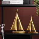 Modern Sculptures Home Decor, Gold Sailboat Decor Ornament, Boat Decorations Statue Decor, Art Sculptures and Statues, Sailboat Gifts Home Office Bathroom Shelf Decor Nautical Decor (2 Pack)