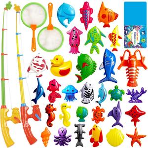 CozyBomB Magnetic Fishing Toys Game Set for Kids | Water Table Bathtub Kiddie Pool Party Pole Rod Net, Outdoor Plastic Floating Fish, Toddler Bath Color Ocean Sea Animals Birthday Gift Age 3-5 6 4-8