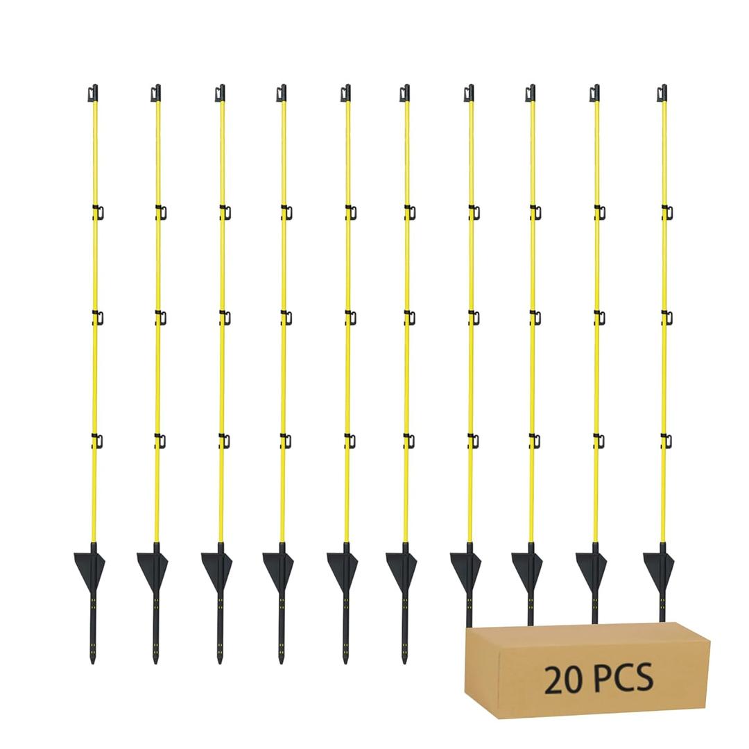 45 inch Electric Fence Posts Step in Fiberglass Insulated Plastic Electric Fence with Post, Electric Fence Stakes for Dogs, 20 Pack