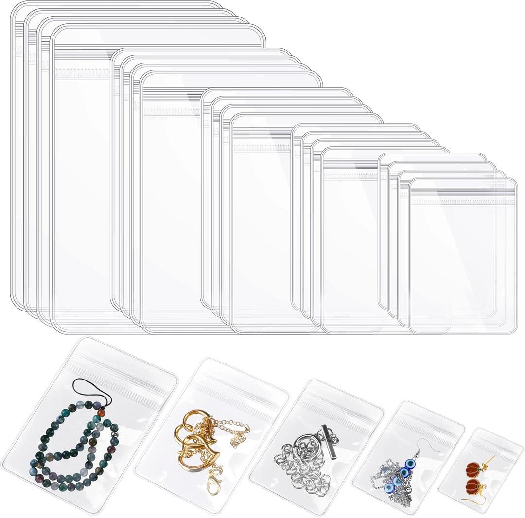 Spakon 160 Pcs Clear PVC Jewelry Bags 5 Sizes Plastic Transparent Zipper Jewelry Bag Anti Tarnish Plastic Small Storage Bags for Holding Rings Earrings