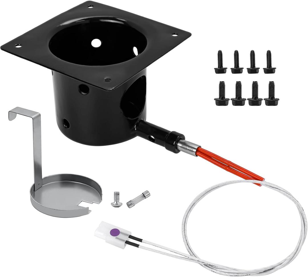 Enamel Fire Burn Pot and Hot Rod Ignitor Kit Replacement Parts for Pit Boss, Traeger, Camp Chef Pellet Grill Smokers, Igniter and Durable Enamel Fire Burner Pot with Ash Remover, Screws and Fuse