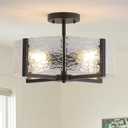 18" Black Large Semi Flush Mount Ceiling Light, 4-Light Farmhouse Ceiling Light, Foyer Light Fixtures Modern Glass Ceiling Mount for Entryway Bathroom Hallway Bedroom Kitchen