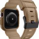 OROBAY Rugged Band Compatible with Apple Watch Band  with Case, Shockproof Strap for iWatch Size: 45mm/44mm/(42mm-series 3 2 1) with Bumper Case Cover Men Women, Desert Tan