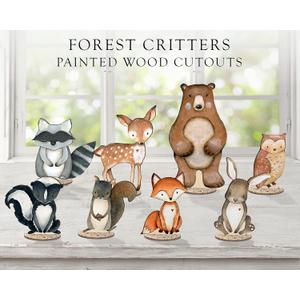 12Pcs Woodland Animals Table Centerpieces, Woodland Baby Shower Decorations, Forest Wild Animal Cutout Shapes for Creatures Baby Shower Table Decorations, Wood