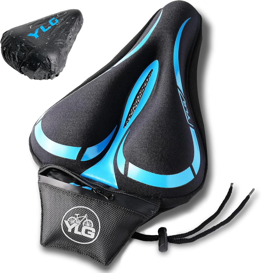 YLG Bike Seat Cover, Memory Foam & Gel Bike Seat Cushion Cover for Men Women, Comfortable Bicycle Seat Cover for Peloton/Fixed/Cruiser/Indoor/Outdoor Bike seat with Waterproof Cover