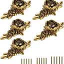 JUXYES Pack of 5 Euro Rose Decorative Cabinet Knobs with Plate, Floral Ivory Drawer Knob Cupboard Door Knobs, Ivory White Drawer Pulls Cabinet Handle Knobs for Dresser Cabinet (Small, Golden Bronze)