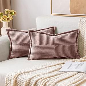 MIULEE Blush Pink Corduroy Lumbar Pillow Covers 12x20 Inch 12x20 Inch with Splicing Set of 2 Soft Boho Pillow Covers Broadside Decorative Textured Pillowcases for Couch Bed Livingroom