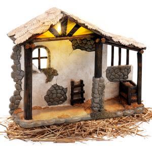 Fovths 14 Inch Decorated Nativity Stable Lighted Tabletop Ornaments with LED Lights for Christmas