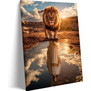 Framed Lion and Jesus Canvas Wall art Christian Jesus Lion King Poster Print Religious PaintingArtwork Church Wall Decor Pictures for Living Room Bedroom Decoration (24"L x 16"W)