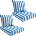 Outdoor Deep Seat Cushion Set, Weatherproof and Fade-Resistant Patio Chair Cushions, 24x24x4 in, 2-Piece Set, with Non-Slip and Outdoor Cushions, Suitable Chairs and loveseats (Blue and White Stripes)