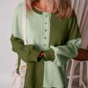 SHEWIN Womens Oversized Color Block Sweatshirts Casual Loose Button Henley Pullover Tops (S)