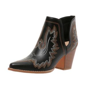 SelRoys Cowboy Boots for Women Cowgirl Ankle Western Embroidered Stitched Pointed Toe Cutout Chunky Heels Short Booties Red Brown Black, US 9