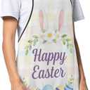 Happy Easter Apron For Men Women, Chef Waitress Kitchen Cooking Barber Server Grilling Bib Decorations (White Rabbit)