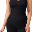 BRABIC Waist Trainer Bodysuit for Women Tummy Control Shapewear Round Neck Seamless Butt Lifter Full Body Shaper (Large, Black Mid Thigh)