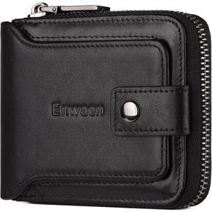 Zipper Wallets for Men, RFID Blocking Secure Genuine Leather Bifold Zip Around Wallets Multi with Credit Card Holder, Black 