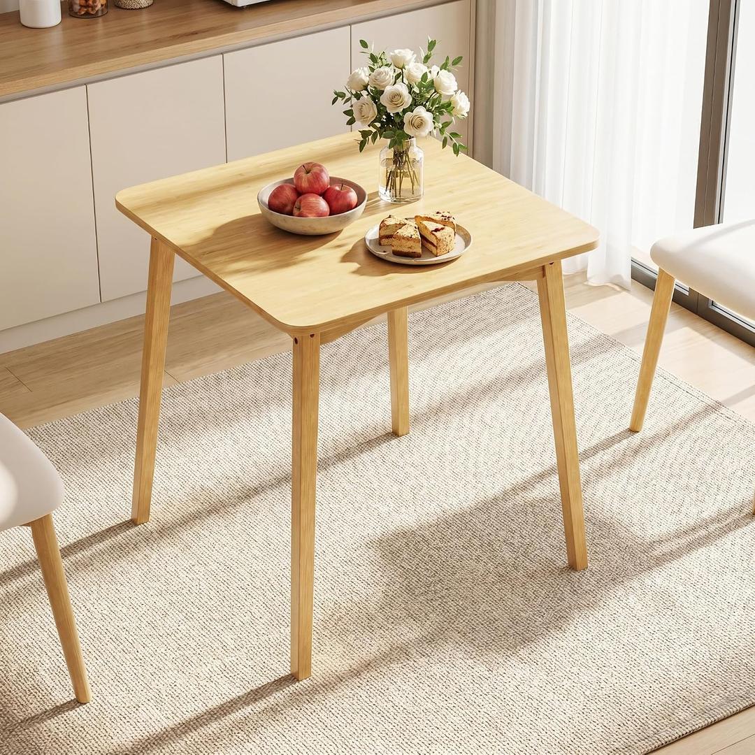 Bamboo Dining Table, Small Kitchen Table for 2, 27.6" Square Dining Tables for Small Space, Easy Assembly, Dinner Table for Dining Room, Living Room, Kitchen, Office(Natural), 27.6"L x 27.6"W x 29.5"H