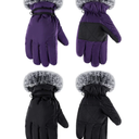 Bencailor 2 Pair Winter Ski Gloves for Adult Women Men Waterproof Faux Fur Warm Windproof Snow Gloves for Skiing Anti Slip M