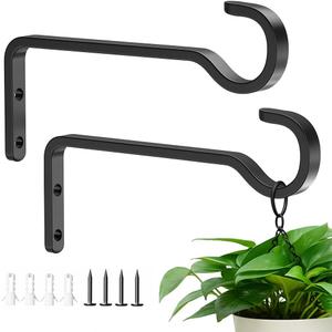 6 Inch 2 Pack Heavy Duty Outdoor Plant Hangers for Hanging Baskets, Iron Plant Brackets for Hanging Plants Outside, Metal Plant Hooks Plant Wall Hooks for Hanging Lantern, Bird Feeder (Black)