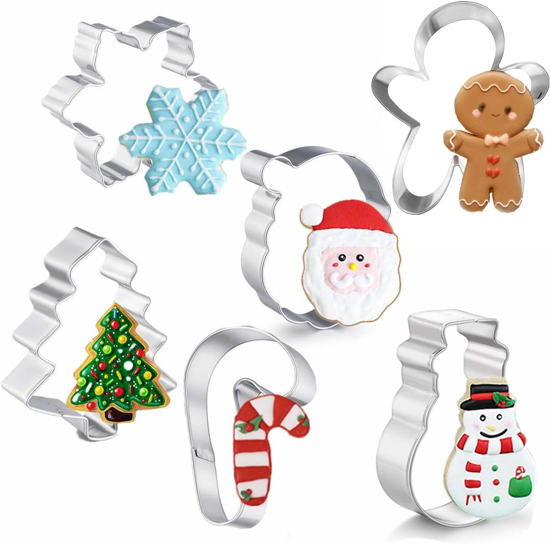 Large Christmas Cookie Cutters, 4" Holiday Cookie Cutters Shape with Recipe Instruction Gingerbread Men, Christmas Tree, Candy Cane and Snow Man for Baking