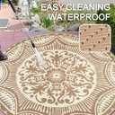 Capslpad 6x6 Floral Outdoor Rug for Patio Clearance Reversible Mat Round Portable Plastic Straw Carpet Waterproof Boho Indoor Outside Area Rugs for RV Camping Picnic Balcony Beach Deck, Light Beige