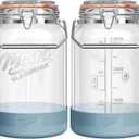 2 Packs 1 Gallon Glass Jars with Airtight Lids, Wide Mouth Mason Jars with Clip Top & Stainless Steel Handle & Silicone Base, Glass Storage Containers for Kitchen Storage, Pickling-Dual Scale